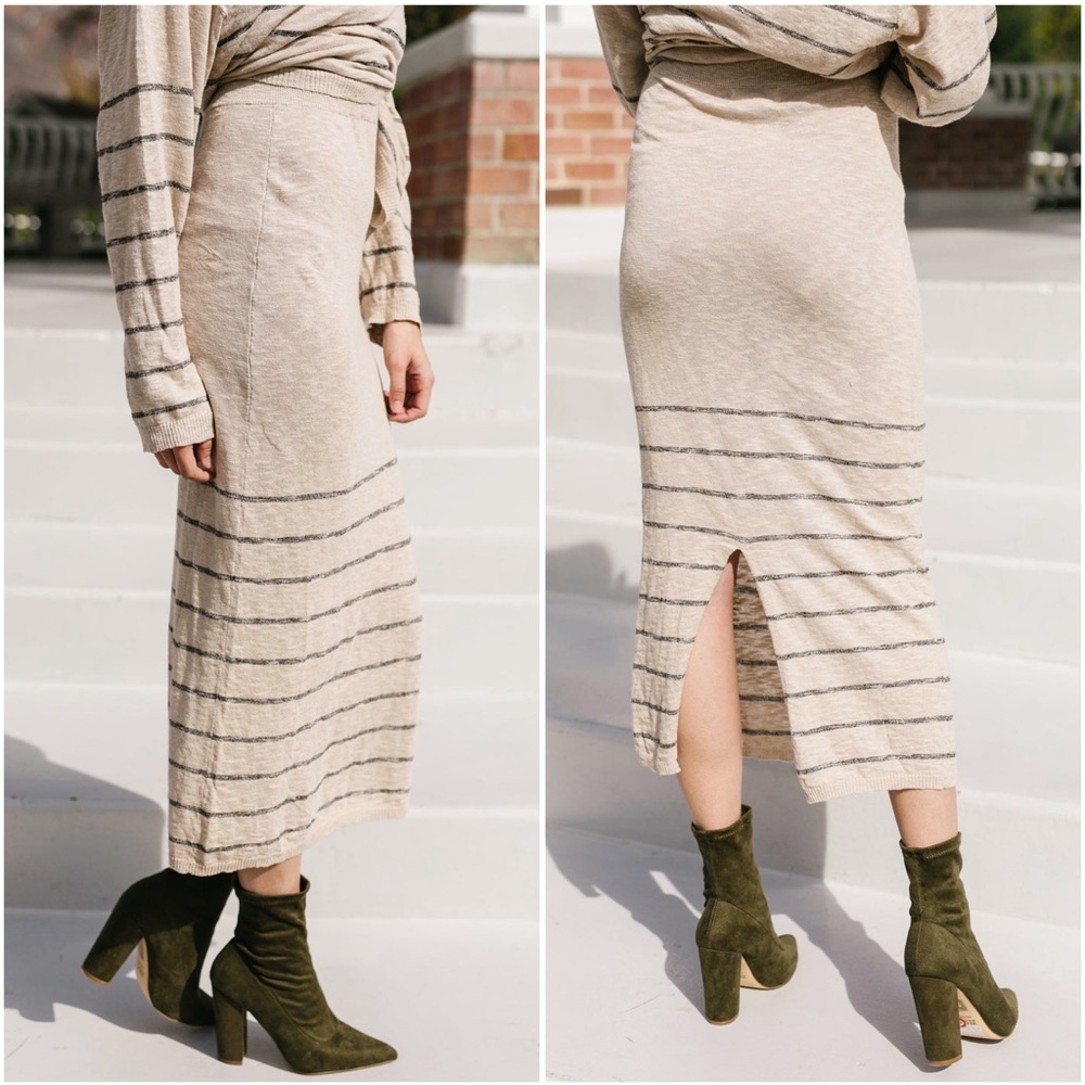 Free People FP Beach Natural Cream Dana Point Striped Midi Skirt